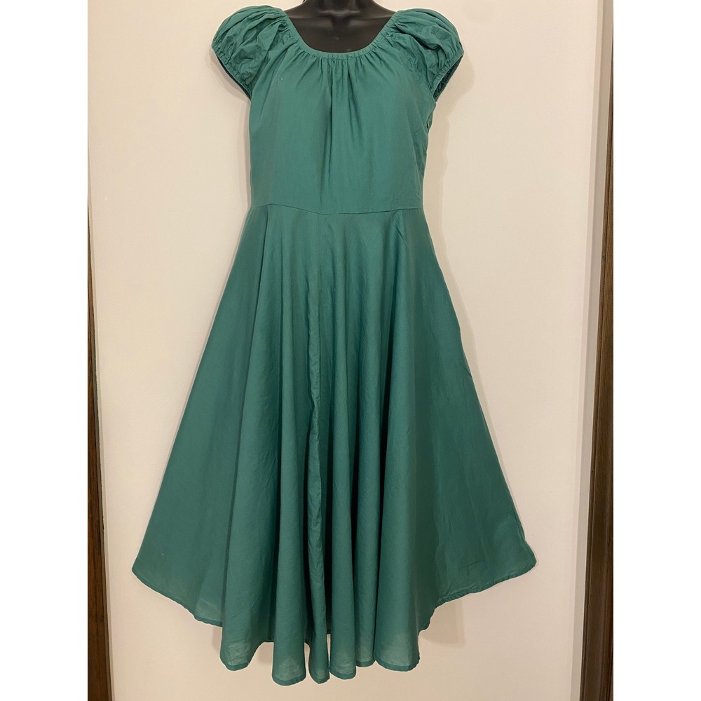 Lazybones Australia Teal Green Cotton Puff Sleeve Midi Dress Womens Large